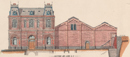 "Section on line E, F": detail of a print of a hand-coloured general arrangement drawing by Christian Kussmaul of the Melbourne & Metropolitan Board of Works sewerage pumping station at Spotswood