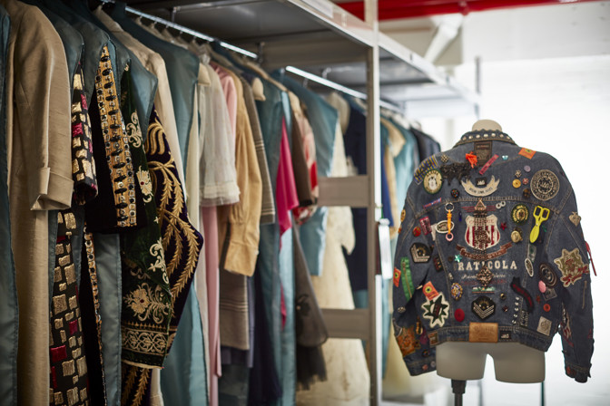Garments from Museums Victoria collections in the Fashion and Textiles Store at Moreland.