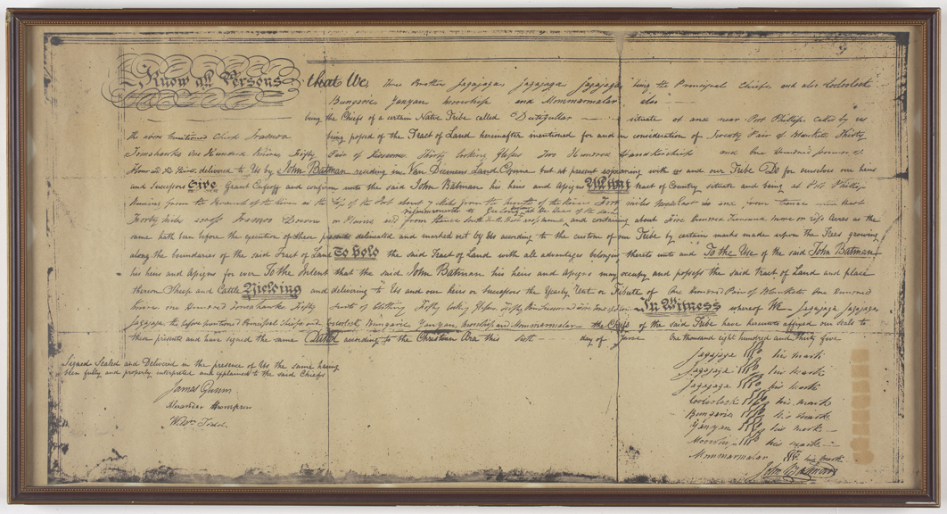 Framed print copy of The Batman Deed (original from 1835), made circa 1966.