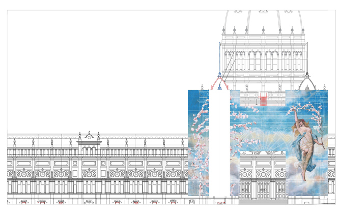 Sylph of Spring scaffolding artwork installation.