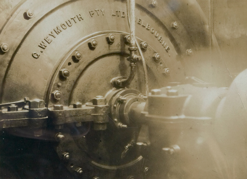 Electrically driven pump. View of Michell type thrust bearing end.