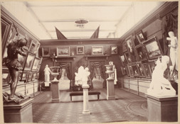 International Exhibition, Melbourne, 1880. Interior view of the Exhibition Building showing the German Fine Arts Gallery in the southern balcony of the western nave in the Great Hall.