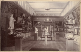 International Exhibition, Melbourne, 1880. Interior view of the Exhibition Building showing the German Fine Arts Gallery in the southern balcony of the western nave in the Great Hall.