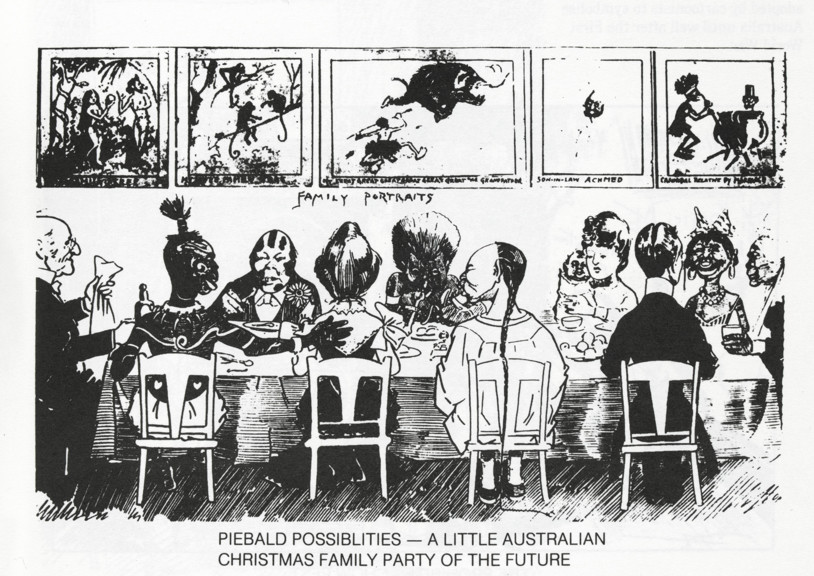 Illustration of people of different ethnic backgrounds sitting around a table