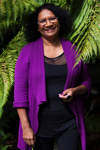 Portrait of Yulendj member Eileen Harrison taken in Milarri Garden at Melbourne Museum.