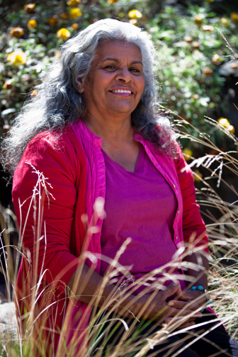 Portrait of Yulendj member Esther Kirby taken in Milarri Garden at Melbourne Museum.