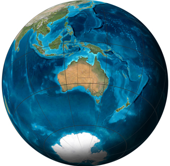 Orthographic or spherical map of global plate tectonic movement. Global paleogeographic reconstruction of the Earth