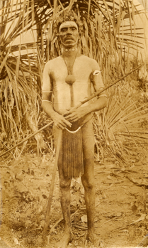 Aboriginal man wearing a beaded neckband