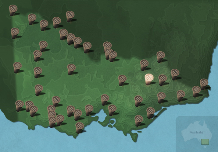 Message stick located within the Country connected to Mogullumbidj language