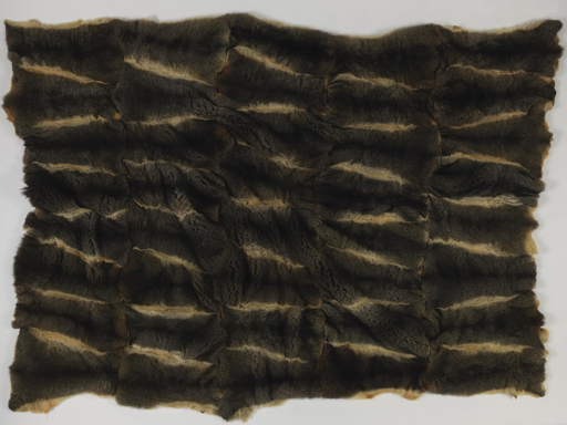 A series of possum pelts, fur side up, stitched together. 