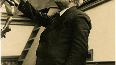 Charles Merfield looking through the Great Melbourne Telescope, Melbourne Observatory, 1930.