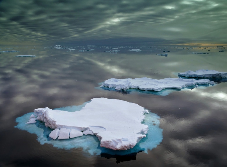 Sea ice in the shape of the continent of Antarctica, near Casey Station, Antarctica