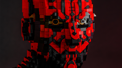 The head of the Sith Lord Darth Maul created out of LEGO for LEGO® Star Wars: The Exhibition at Melbourne Museum.