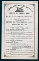 An invitation from 1858 to a dinner commemorating the laying of the Atlantic cable, to be held at the Metropolitan Hotel.