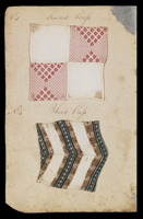 A page from Anne Trotter’s needlework book showing two patterned fabric samples.