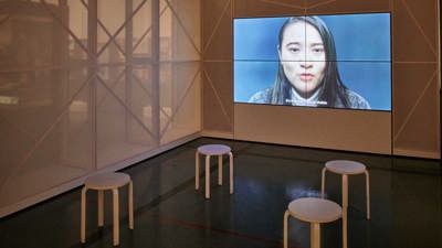 View of the Forget the Stereotypes, International Students in Melbourne display in Immigration Museum, showing film Acts of Translation by filmmaker Irene Metter