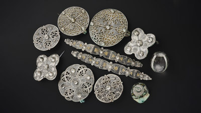 Anglo-Saxon metalwork from inside the lidded vessel from the Galloway Hoard.