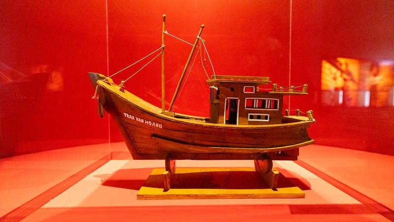  Model fishing boat on display in Leaving Home exhibition at the Immigration Museum