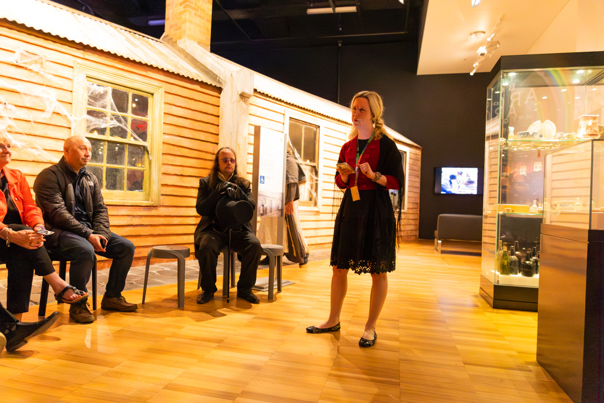 A collections manager gives a talk outside Little Lonsdale exhibition during Halloween at the Museum.